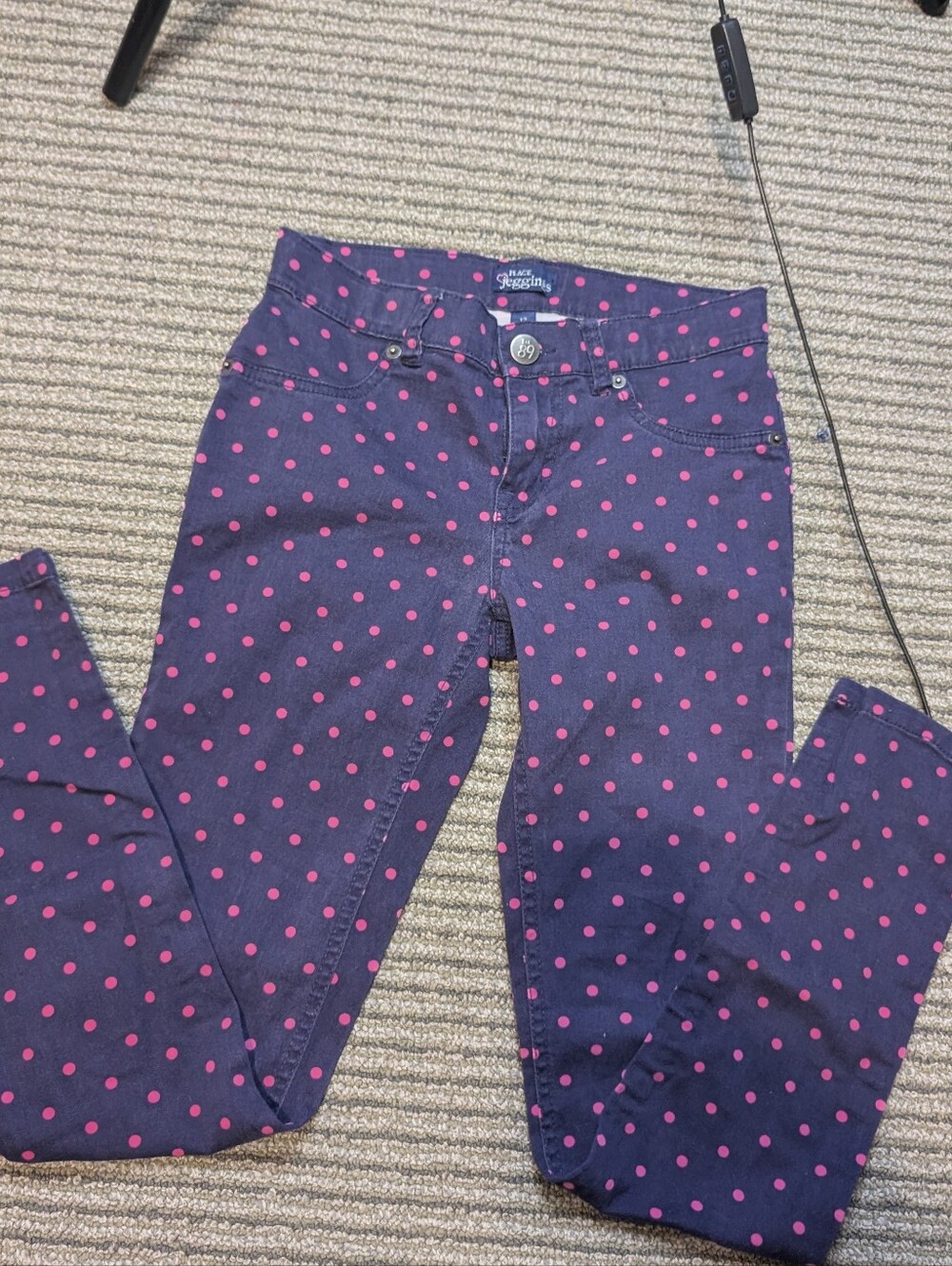 Place Girls Jegging Jeans Size 12 Blue Pink Polka Dot Denim Button Closure kids